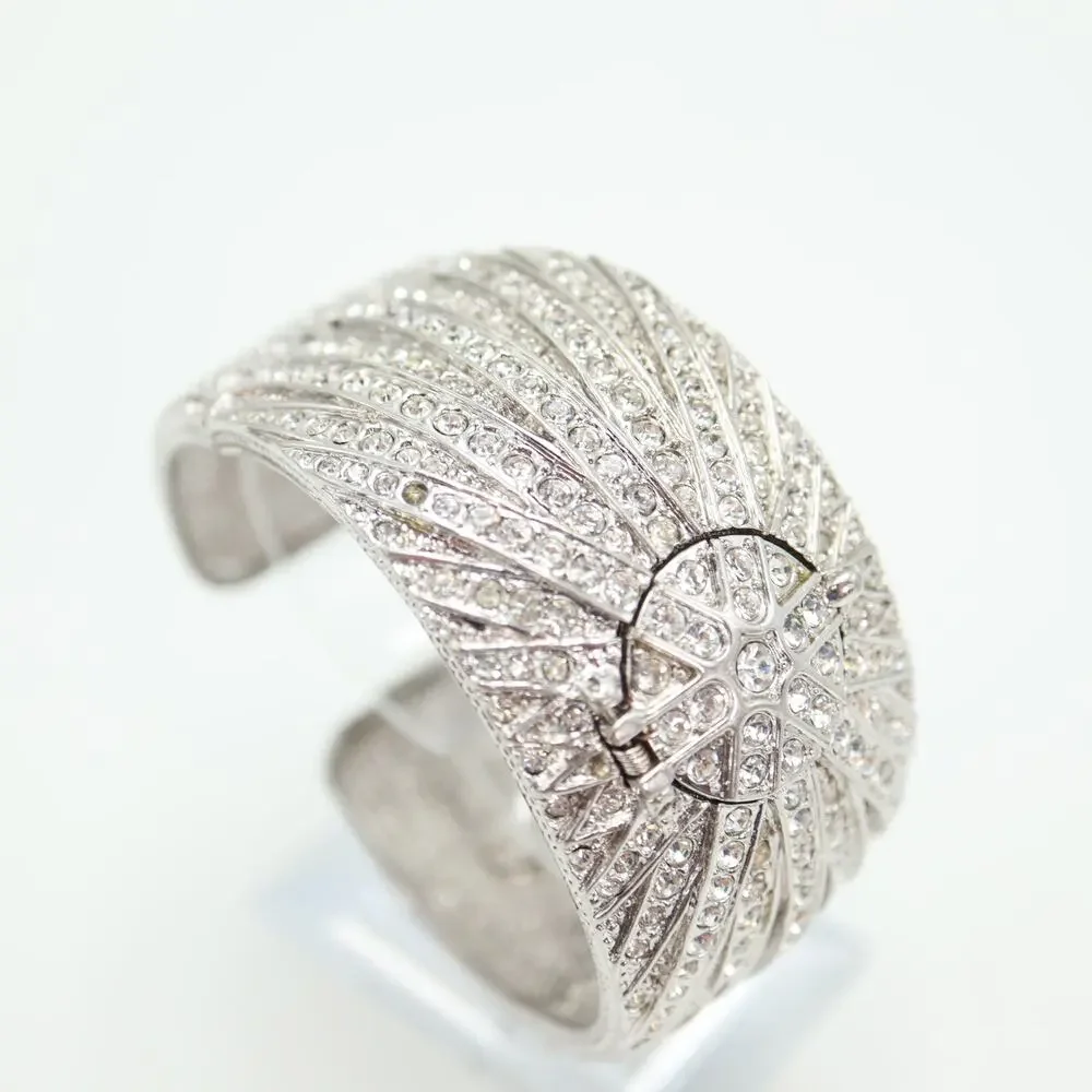 Victoria Wieck Pave Crystal Jewel Cuff Watch 35mm Hidden MOP Dial w New Battery